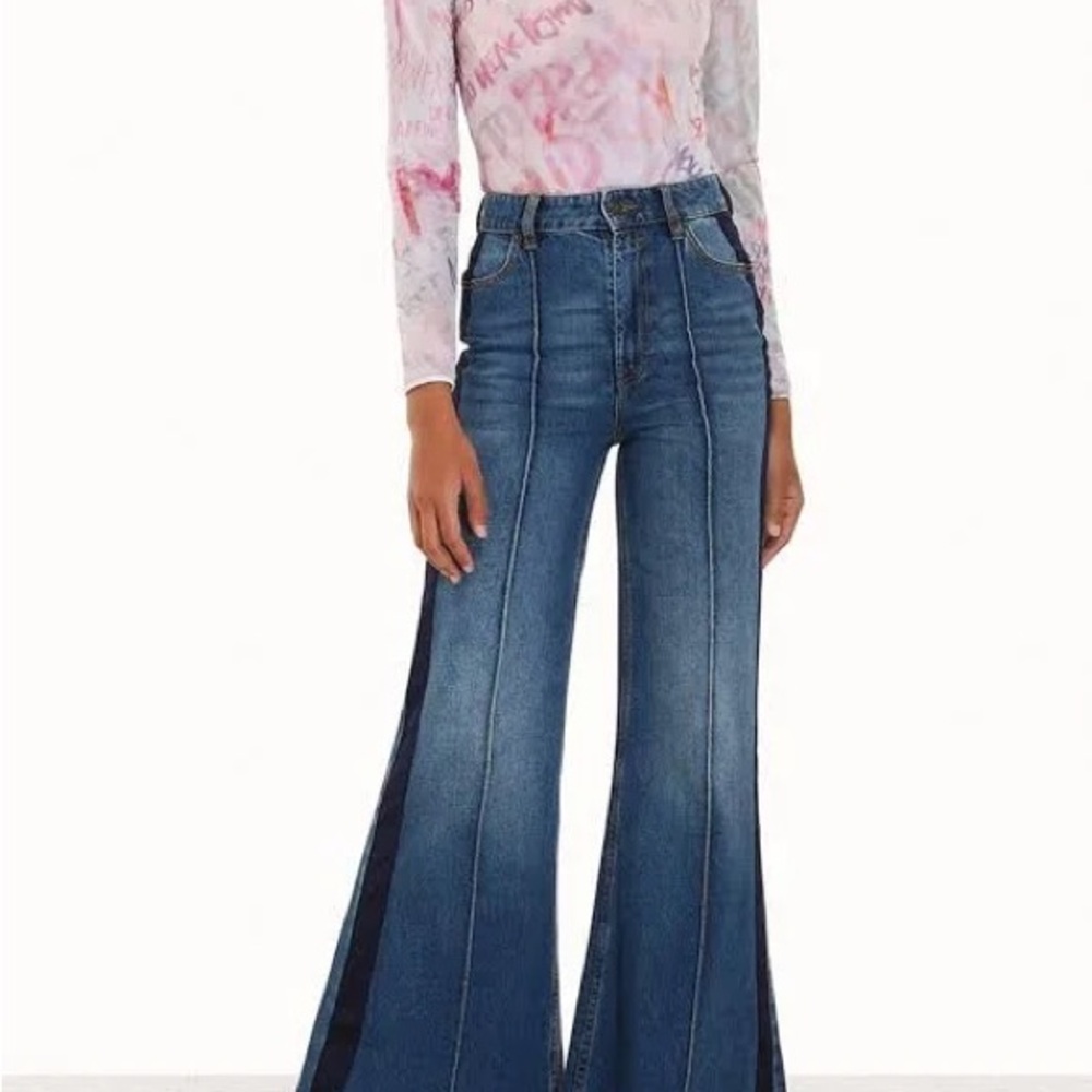 Zimmerman wide leg satin strip jeans. Quite Luxury brand.